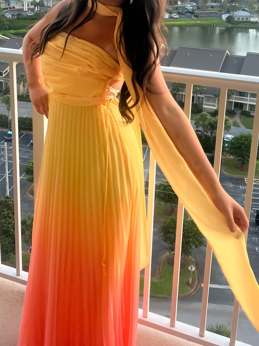 Hello Molly Yellow to Coral Ombre Maxi Dress